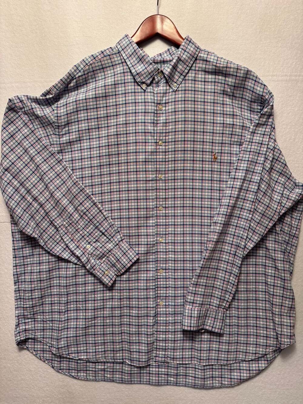Ralph Lauren Plaid Button Down Shirt Size 3XB Blue Red Check Long Sleeve